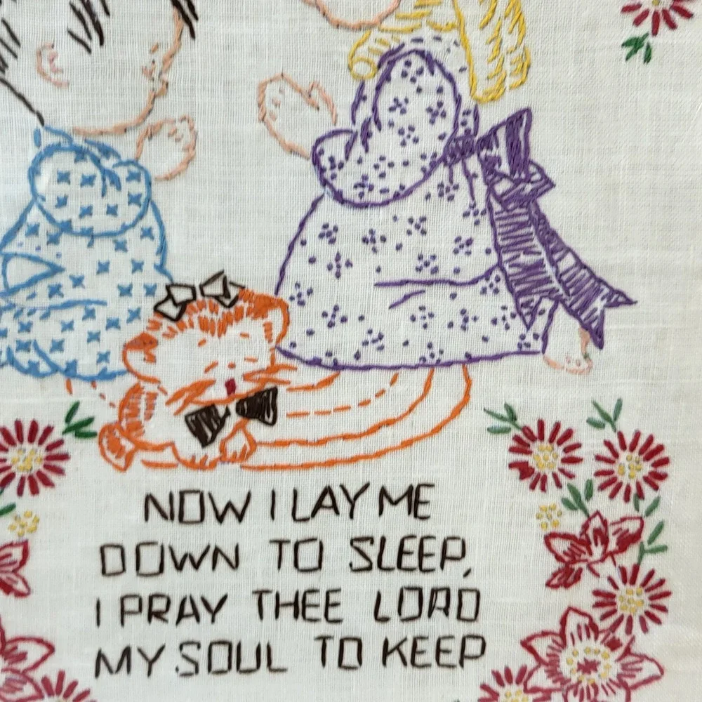 Now I Lay Me Down to Sleep Set Framed Embroidered Boy Girl Vintage Nursery Decor